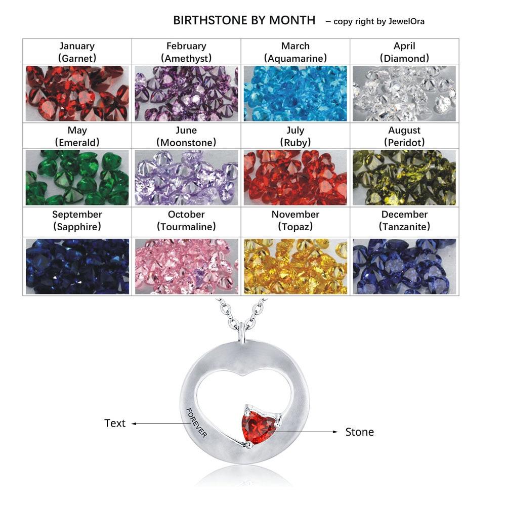 Personalized Birthstone Engrave Pendants Necklaces Heart Shape 925 Sterling Silver Necklaces & Pendants