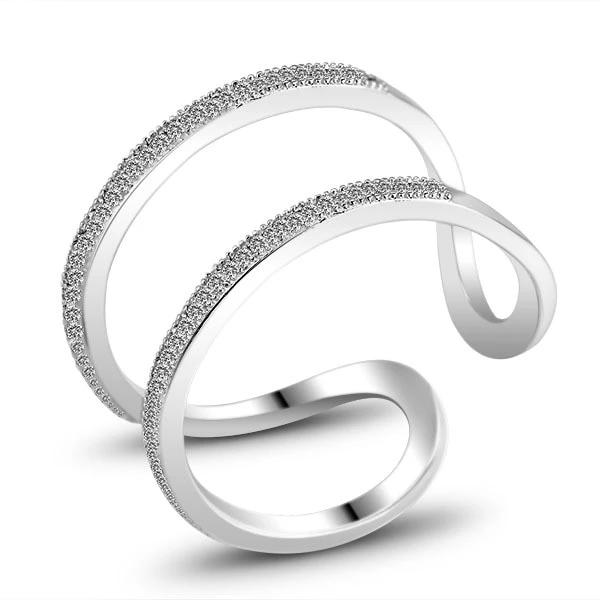 Elegant Designer Rhodium Plated Adjustable Rings with CZ Stones, Fashion Jewelry Gift for Women