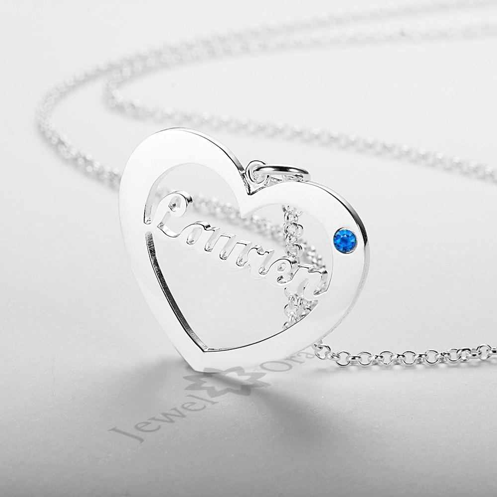 Personalized 925 Sterling Silver Heart Necklace Custom Birthstone & Name Pendant for Christmas Gift