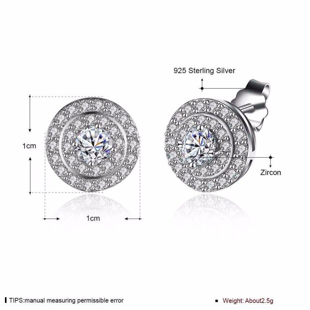 Solid 925 Sterling Silver Stud Earring Luxurious Round 10mm Cubic Zirconia Wedding Jewelry Earrings For Women
