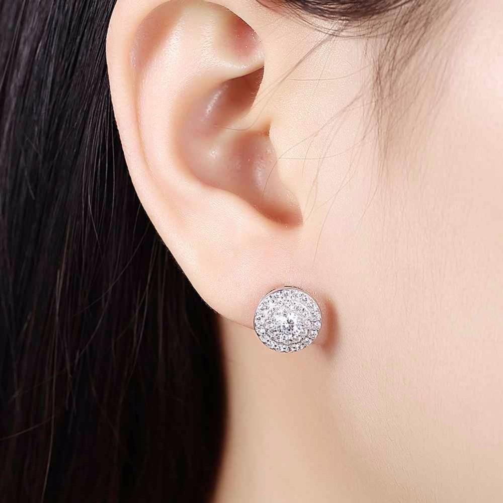 Solid 925 Sterling Silver Stud Earring Luxurious Round 10mm Cubic Zirconia Wedding Jewelry Earrings For Women