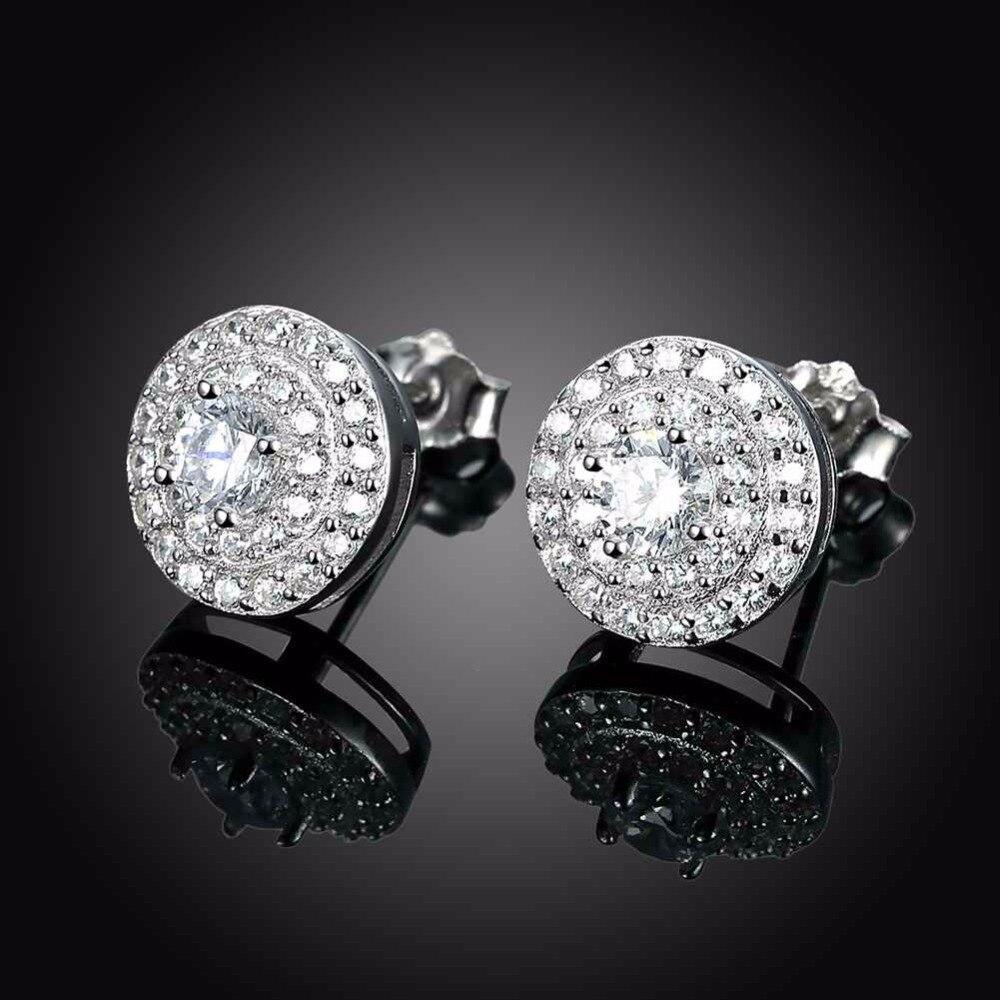 Solid 925 Sterling Silver Stud Earring Luxurious Round 10mm Cubic Zirconia Wedding Jewelry Earrings For Women