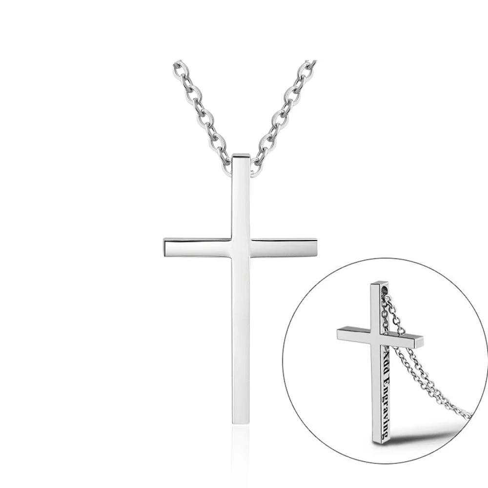 Personalized Unisex Stainless Steel Necklace with Engrave Name Cross Pendant