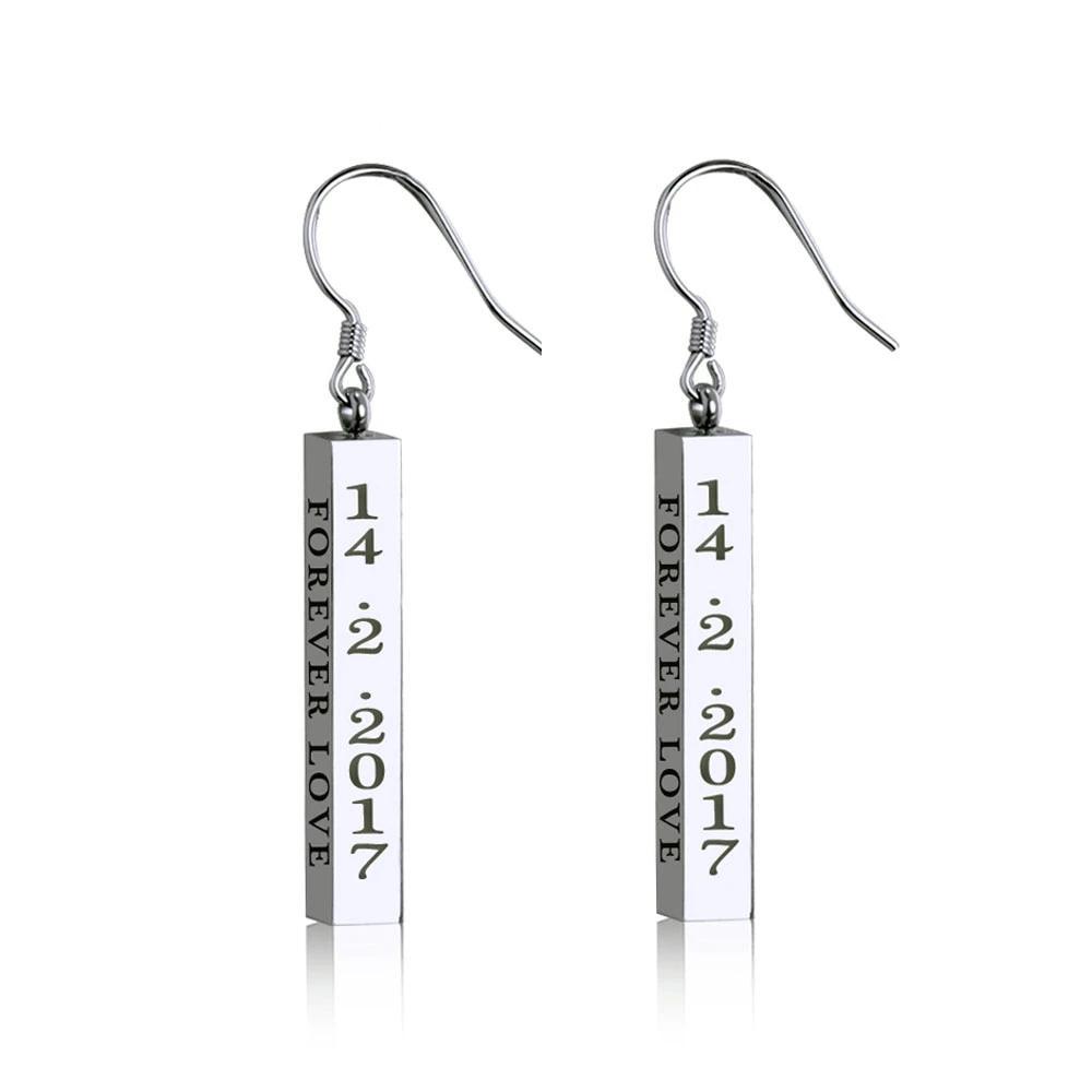 Personalized Stainless Steel Column ID Earrings with Customized Engraved Names, Jewelry for Women