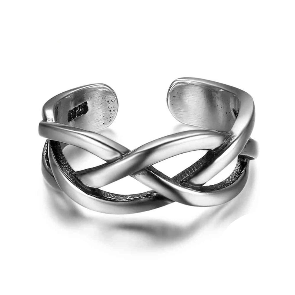 925 Sterling Silver Open Cuff Adjustable Wave Shape Rings, Fashion Jewelry Gift for Women
