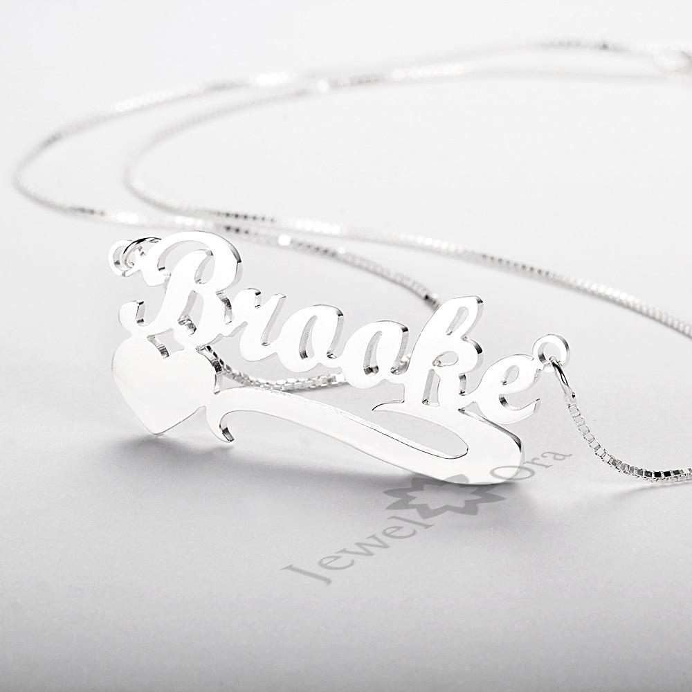 Personalized Necklace - Lettering Nameplate with Heart Pendant - Real 925 Sterling Silver Chain - Customized Gifts with Box
