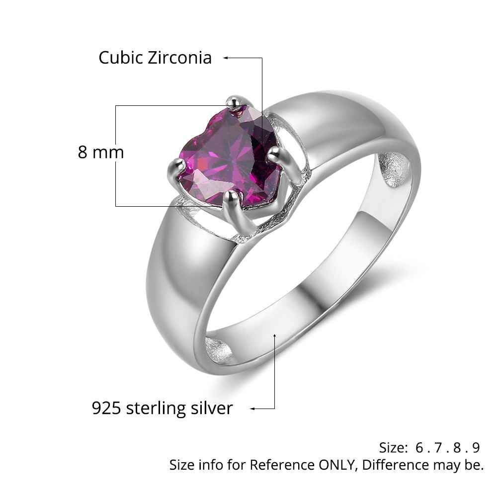 New 925 Sterling Silver Engagement Rings Birthstone Ring Engrave Name Love Heart Shape Rings Free Gift Box