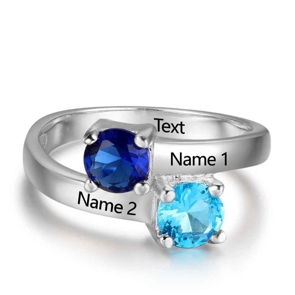 New 925 Sterling Silver Birthstone Ring Engrave Name Engagement Rings Round Shape Rings Free Gift Box