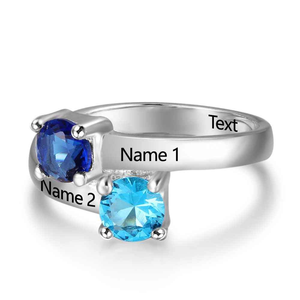 New 925 Sterling Silver Birthstone Ring Engrave Name Engagement Rings Round Shape Rings Free Gift Box