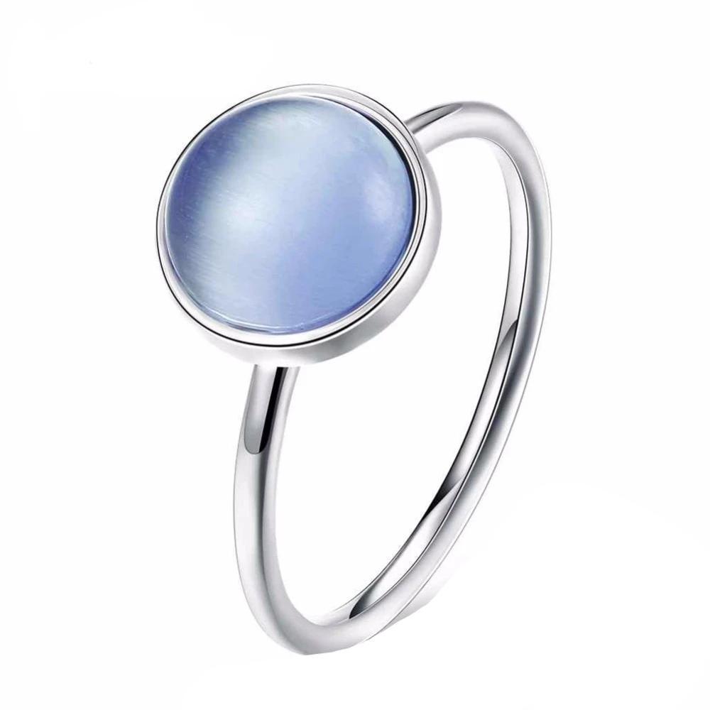 Solid 925 Sterling Silver Female Ring Round Blue Stone Jewelry Fashion Rings For Women Gift New Gift For GF
