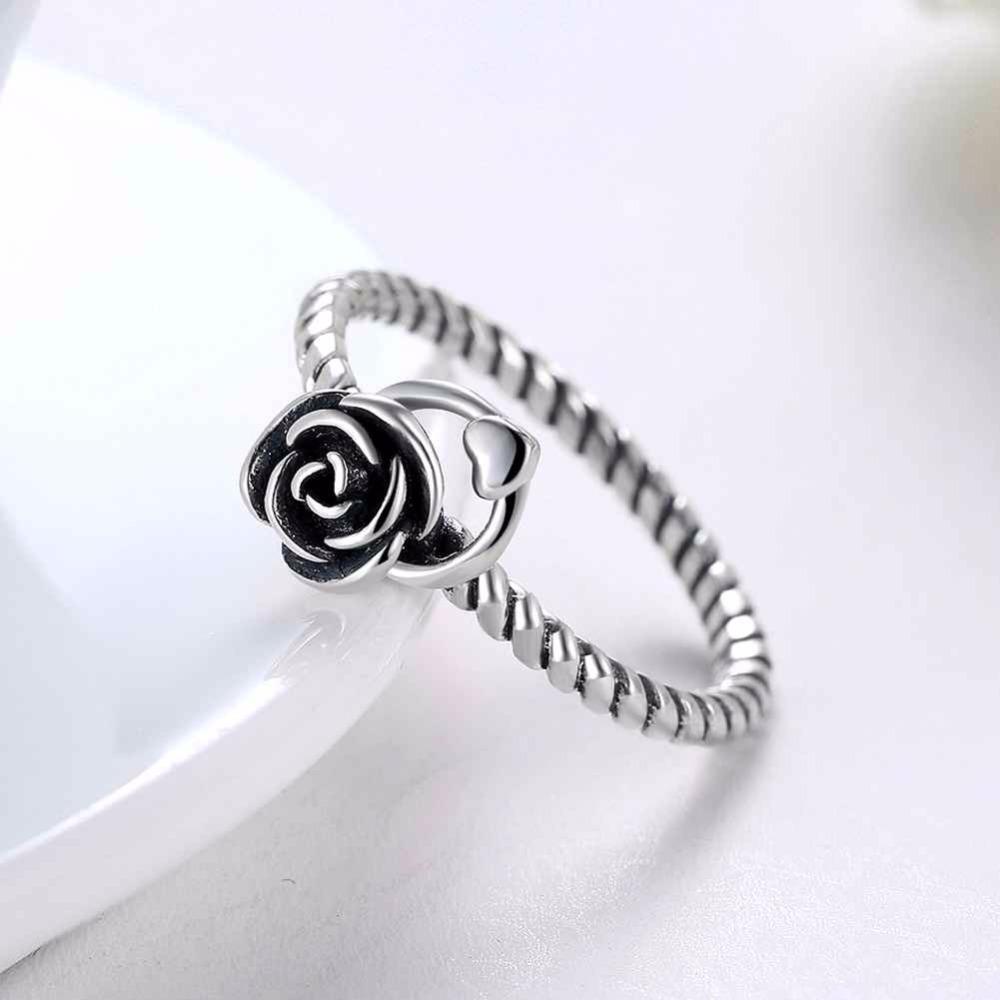 Solid 925 Sterling Silver Ring Roses Love Braided Rope Jewelry Fashion Rings For Women Anniversary Gift