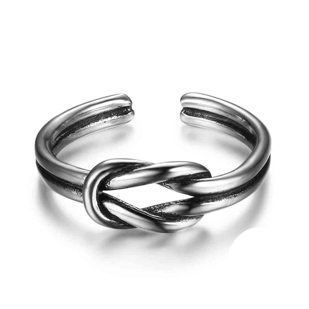 New Fashion Women&Man 925 Sterling Silver Ring Open Cuff with Knot Adjustable Ring Best Gifts For Girls