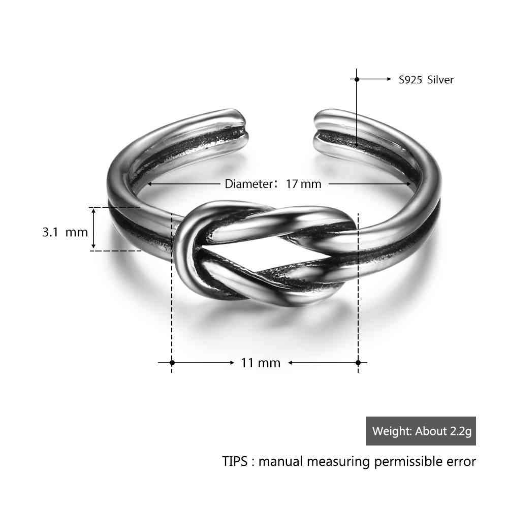 New Fashion Women&Man 925 Sterling Silver Ring Open Cuff with Knot Adjustable Ring Best Gifts For Girls