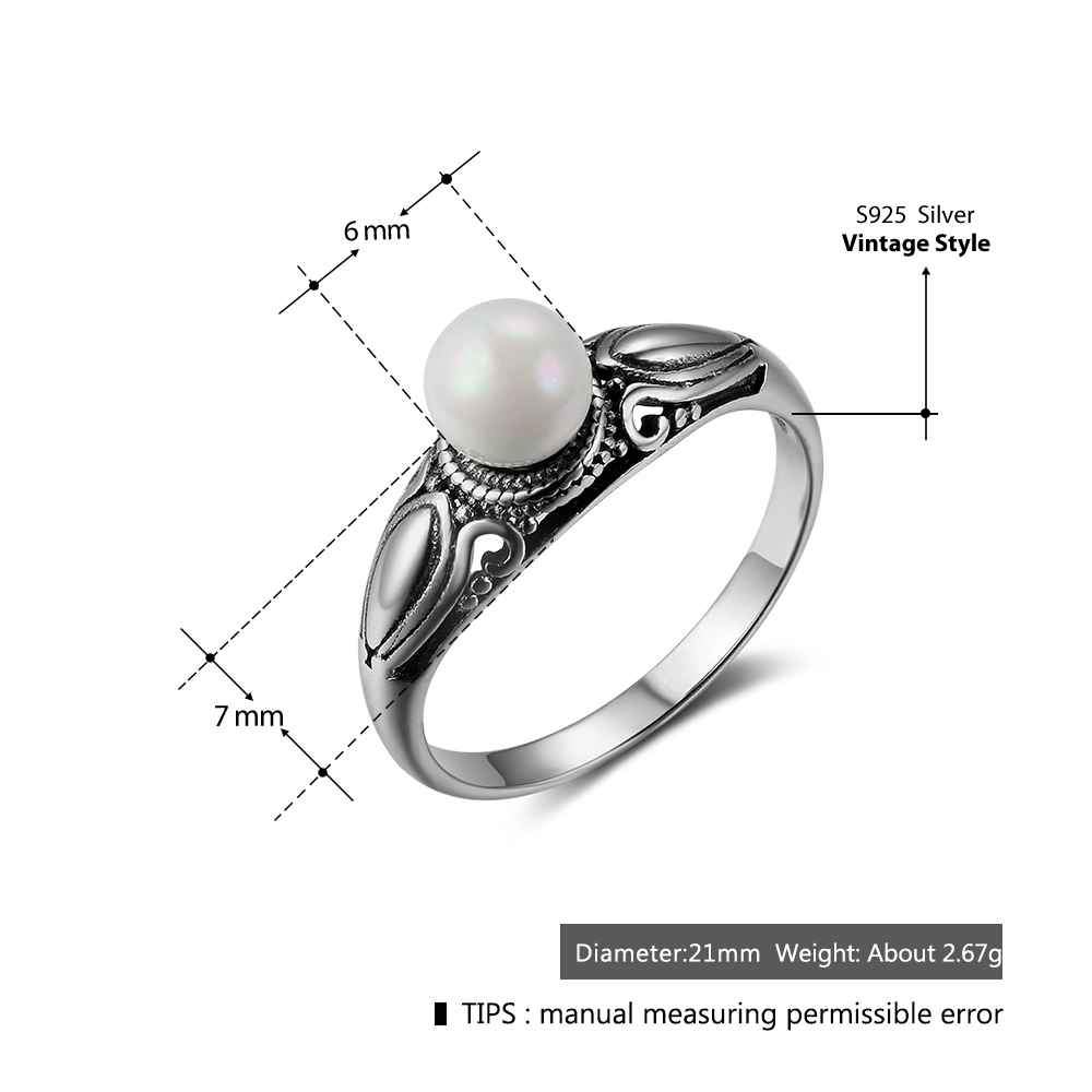New Solid 925 Sterling Silver Rings for Women – Simulated Pearl Female Ring – Vintage Pattern Jewelry Gift for Girls 