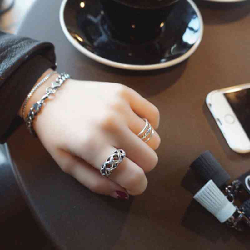 New Women Real 925 Sterling Silver Ring Open Adjustable Finger Ring with 3 Layers Trendy Style Gift for Girls