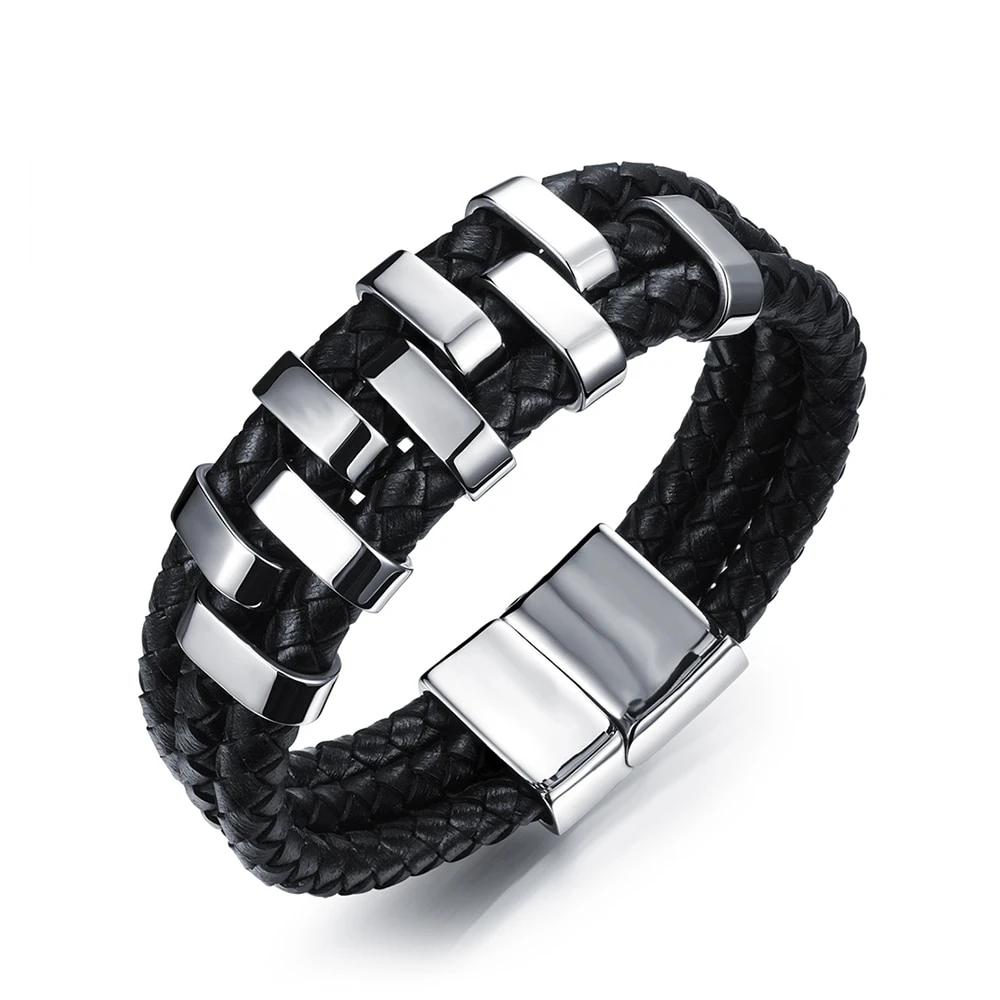 Stainless Steel Charm Bracelets & Bangles Fashion Men's Genuine Cowhide Rope Chain Bracelet Classic Style