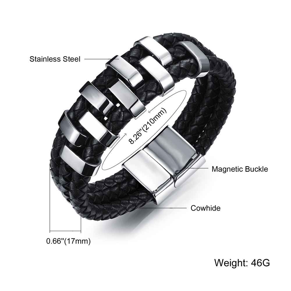 Stainless Steel Charm Bracelets & Bangles Fashion Men's Genuine Cowhide Rope Chain Bracelet Classic Style