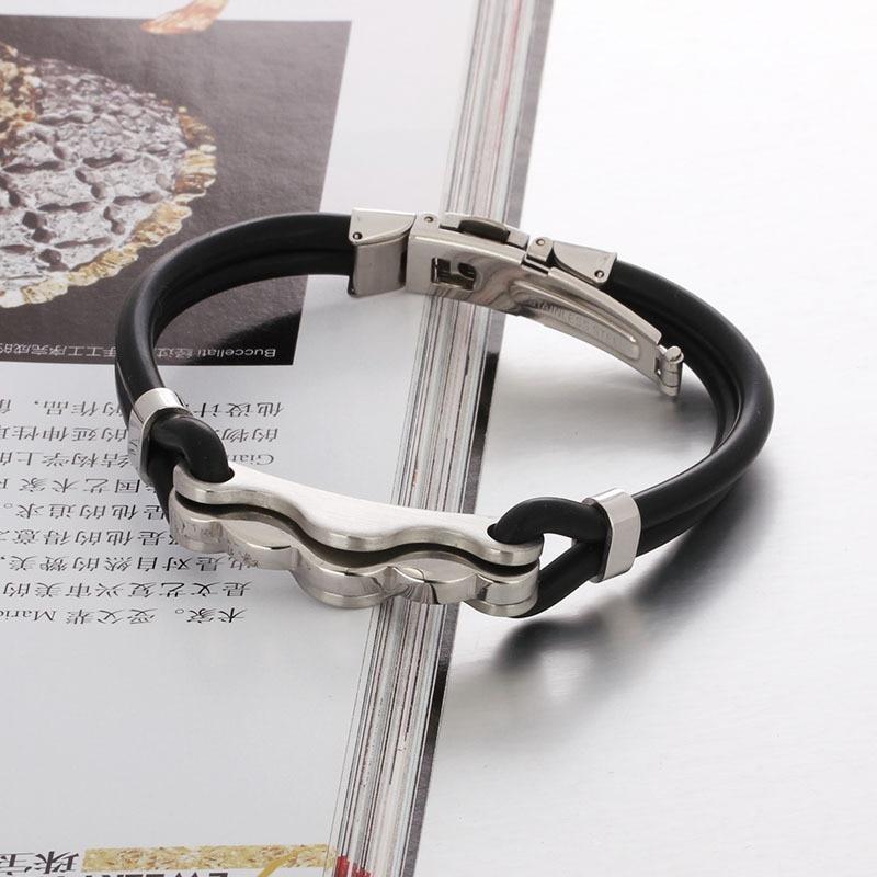 Fashion Rubber Bangle Bracelet Desinger Silicone Wristband 316L Stainless Steel Men's Bracelet