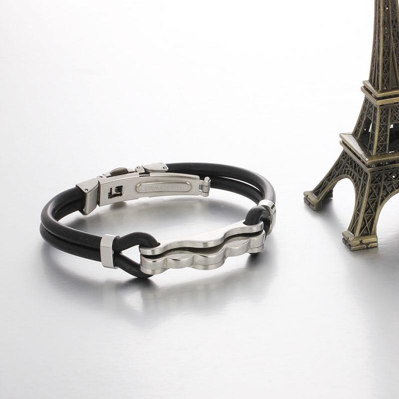 Fashion Rubber Bangle Bracelet Desinger Silicone Wristband 316L Stainless Steel Men's Bracelet