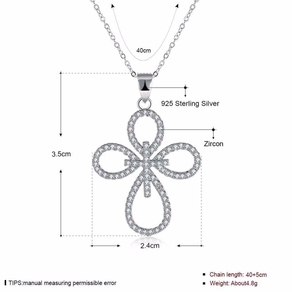 Solid Women’s 925 Sterling Silver Necklace with Cross Pattern CZ Pendant, Fashion Wedding Jewelry for Females, Trendy Pendant Necklace