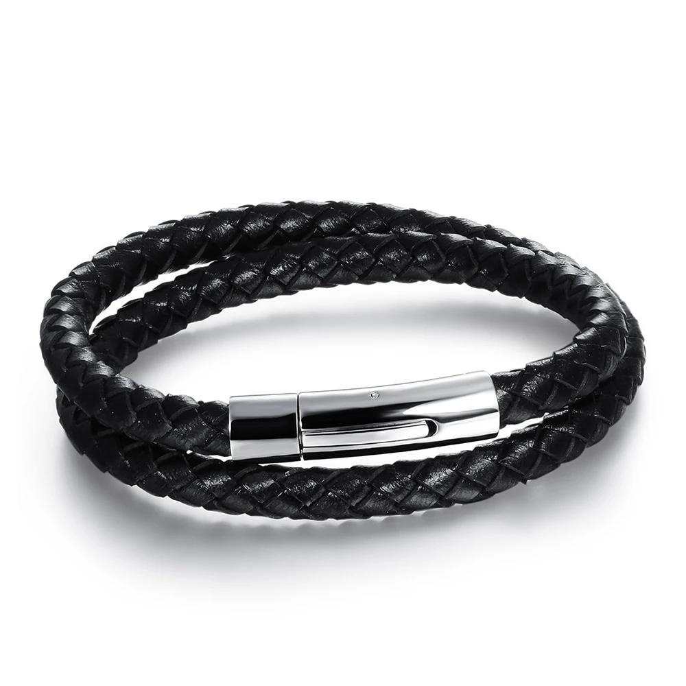 Fashion Stainless Steel Genuine Leather Bracelets & Bangles, Casual Sports Accessory for Men