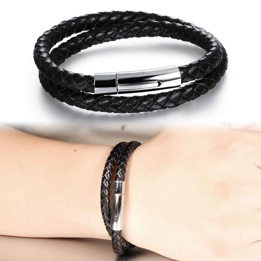 Fashion Stainless Steel Genuine Leather Bracelets & Bangles, Casual Sports Accessory for Men