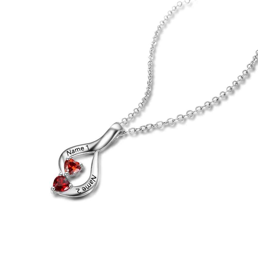Sterling Silver 2 Birthstone Necklace Pendants Mom Girlfriend Birthday Christmas Gift