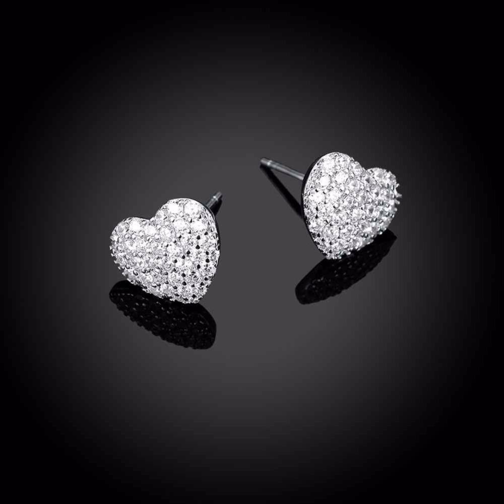 Solid 925 Sterling Silver Stud Earring Heart Love Design Cubic Zirconia Wedding Jewelry Earrings For Women