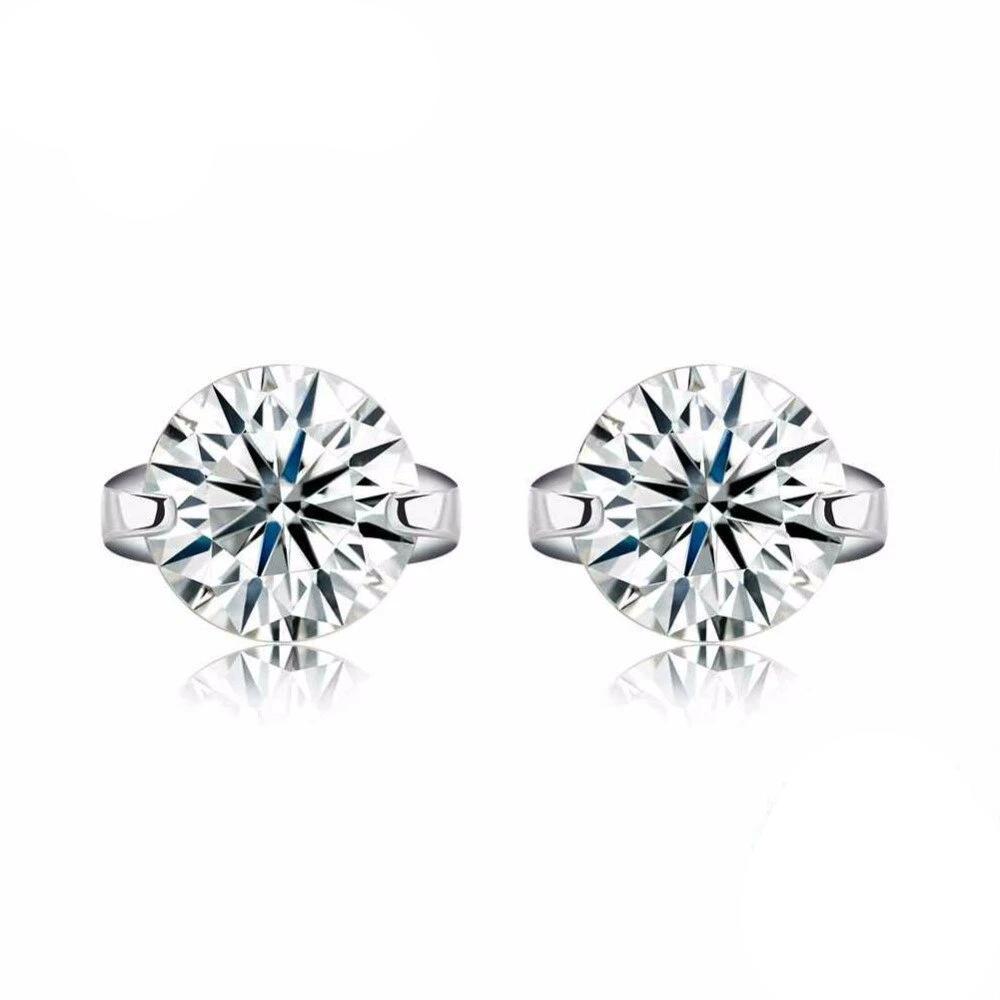 Solid 925 Sterling Silver Stud Earring Two Claws 8MM Round Cubic Zirconia Wedding Earrings For Women