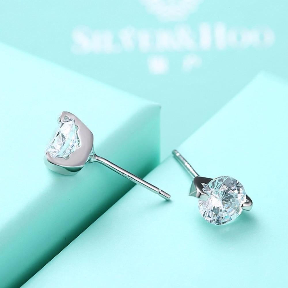 Solid 925 Sterling Silver Stud Earring Two Claws 8MM Round Cubic Zirconia Wedding Earrings For Women
