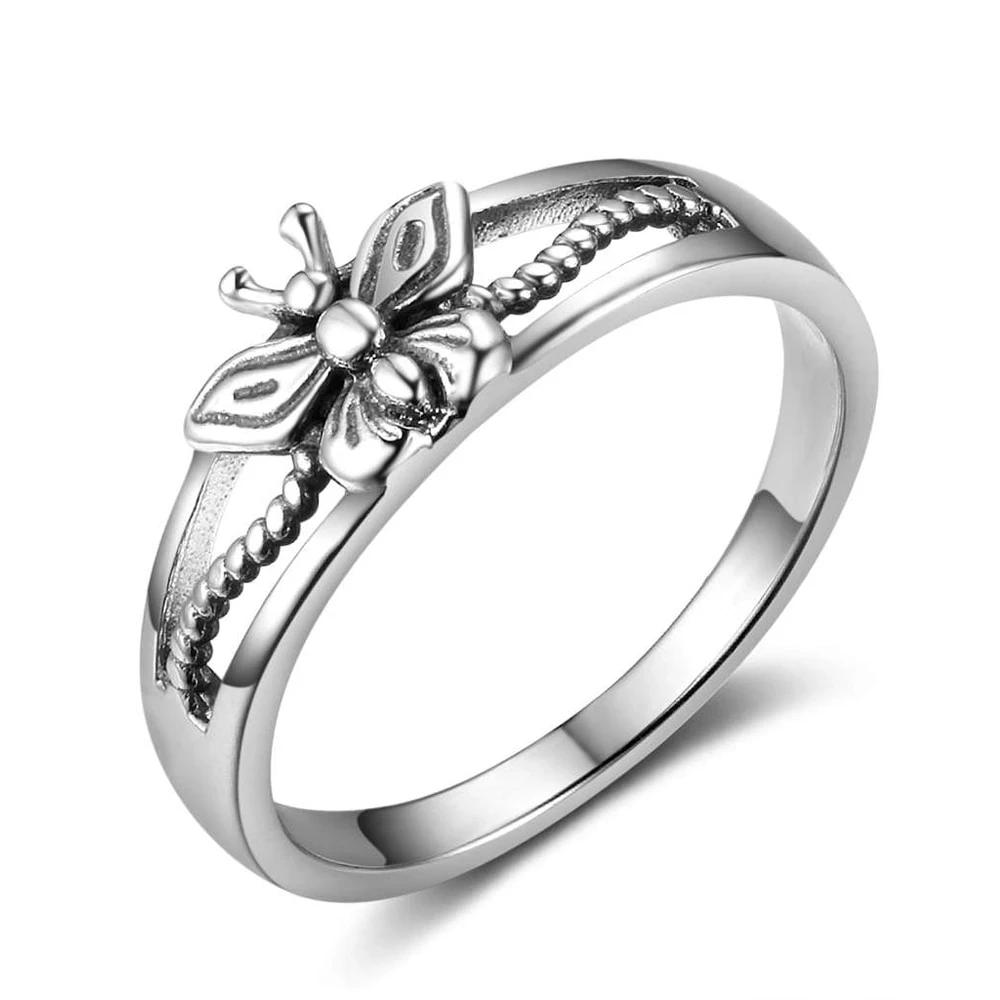 Solid 925 Sterling Silver Female Rings With 7mm Butterfly Shape Engagement Rings Jewelry Rings Gift to Girls