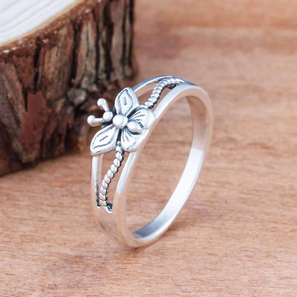 Solid 925 Sterling Silver Female Rings With 7mm Butterfly Shape Engagement Rings Jewelry Rings Gift to Girls