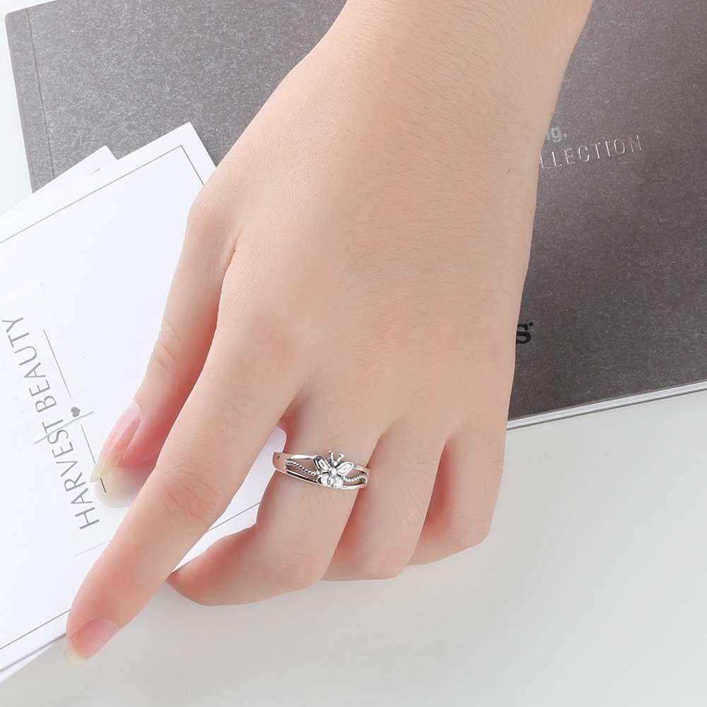 Solid 925 Sterling Silver Female Rings With 7mm Butterfly Shape Engagement Rings Jewelry Rings Gift to Girls