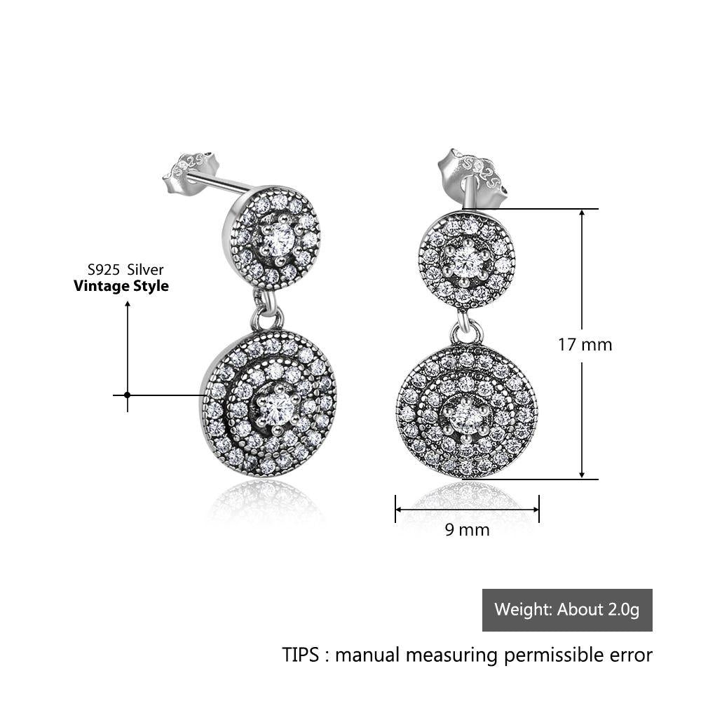 Female Solid 925 Sterling Silver Stud Earrings Double Round Pattern Romantic Style Jewelry Gifts to Girls