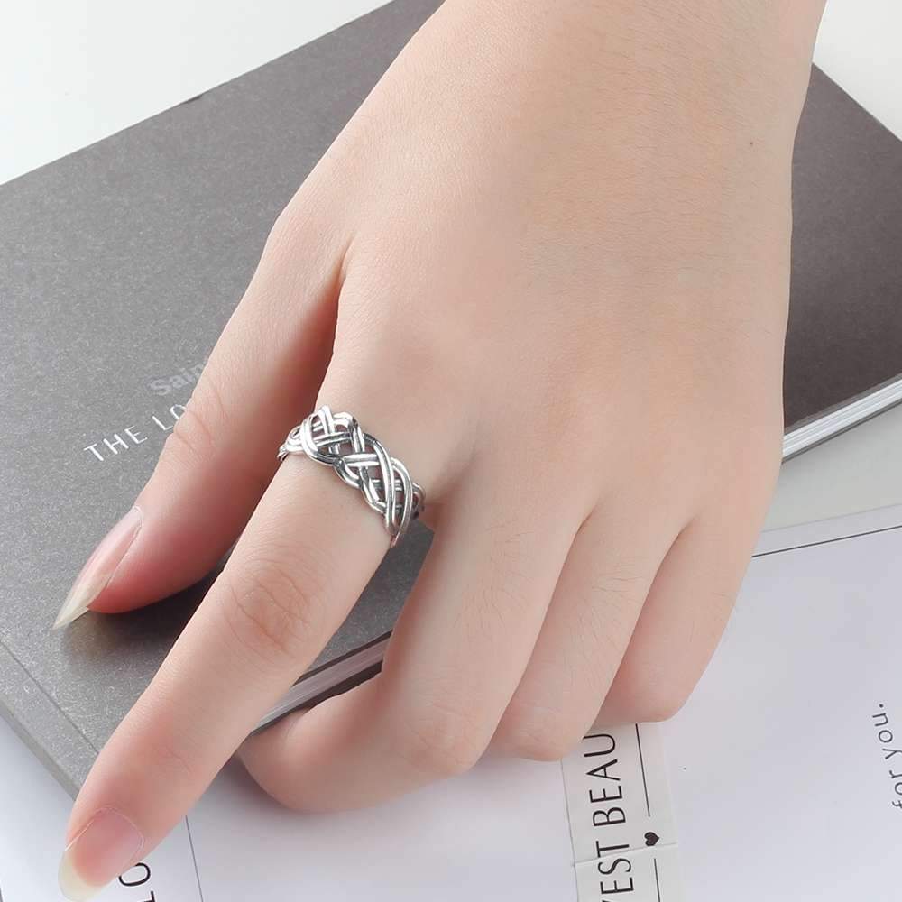 Solid 925 Sterling Silver Female Rings With 7mm Wide Lace Weaving Engagement Rings Jewelry Rings