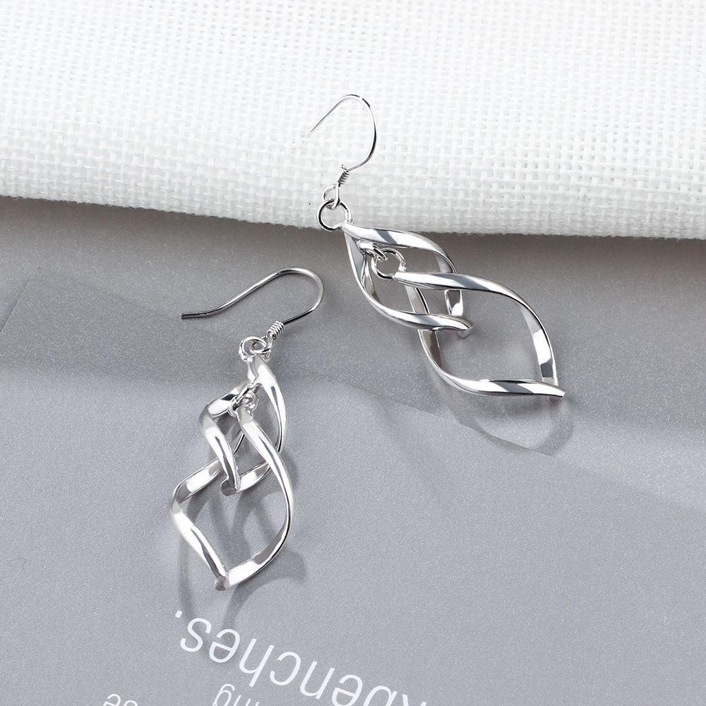 925 Sterling Silver Double Twisted Drop Earring, Long Leaf Fringed Jewelry for Women, Best Gift for Her