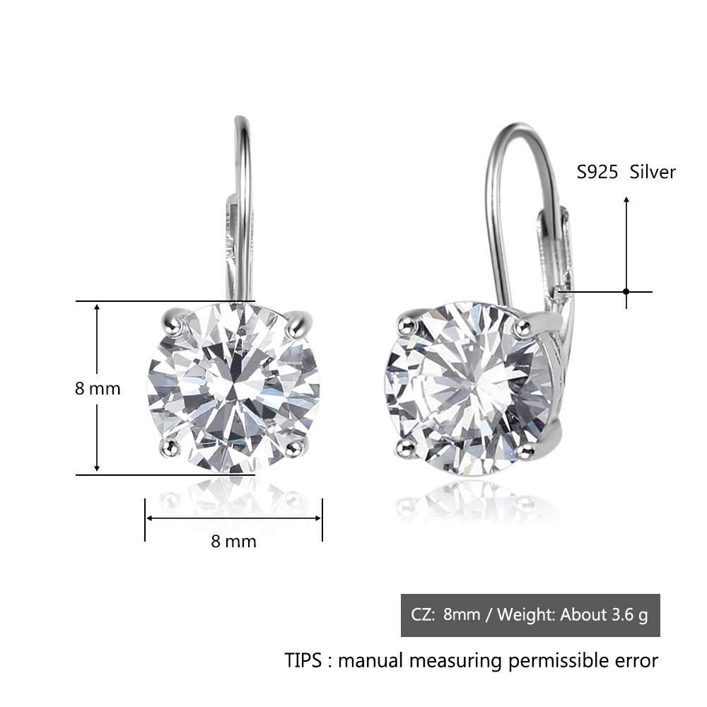 8mm Cubic Zirconia Solid 925 Sterling Silver Hoop Earrings For Women Romantic Style Jewelry Gift For Friend