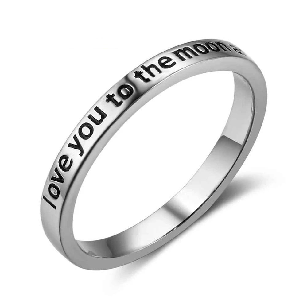 I Love You to the Moon and Back Engraved Sterling Silver Ring Band, Unisex Trendy Jewelry