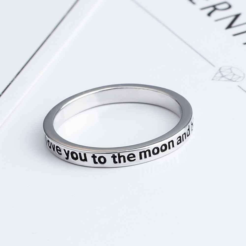 I Love You to the Moon and Back Engraved Sterling Silver Ring Band, Unisex Trendy Jewelry