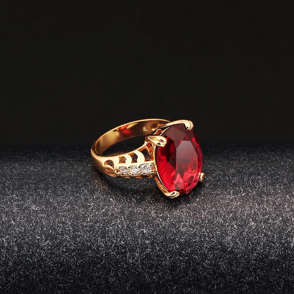 Trendy Copper Gold Color Party Rings for Women with 16mm Broadside Oval Red Stone – Jewelry Gift for Friend 