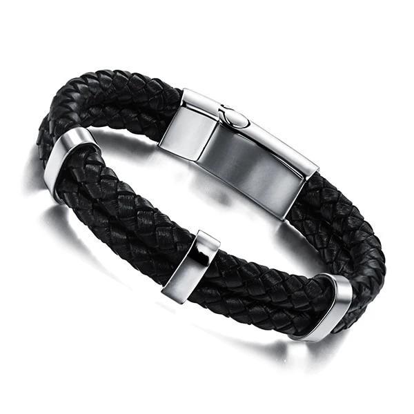 Stainless Steel & Genuine Leather Bracelet for Men, Trendy Wrap Wristband Jewelry, Gift for Your Male Friend & Boyfriend