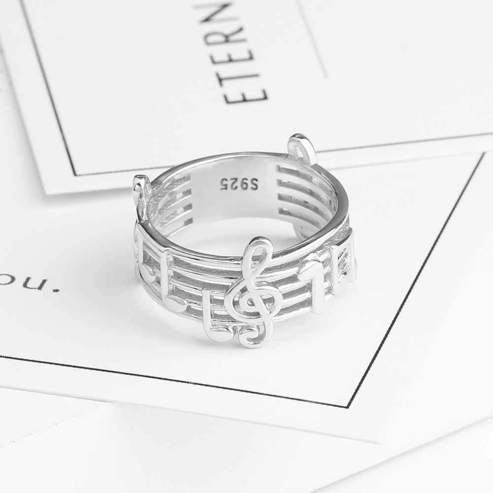 Trendy 925 Sterling Silver Rings for Women with Musical Note Shape, Fashion Jewelry Gift for Music Lovers