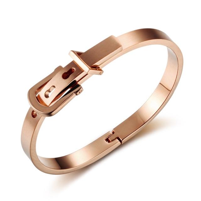 Stainless Steel Bangle Bracelet for Women, Rose Gold Color, 3 Color Options, Trendy Fashion Jewelry