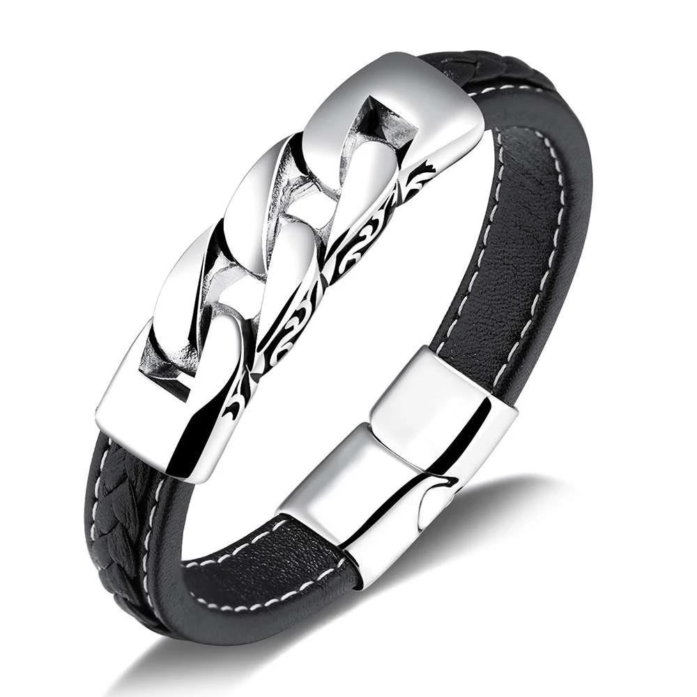 Stainless Steel Leather Bracelet, Weave Shape Bracelets, Fashion Jewelry for Men