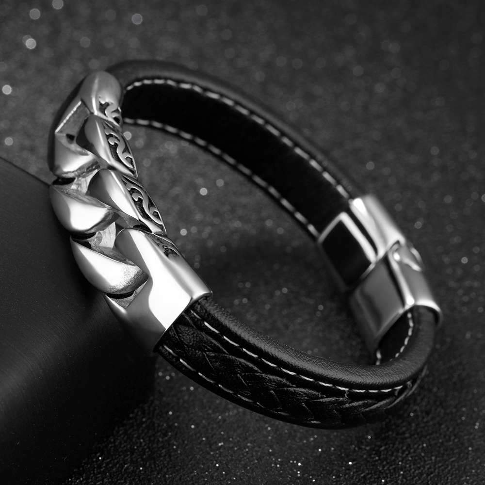 Stainless Steel Leather Bracelet, Weave Shape Bracelets, Fashion Jewelry for Men