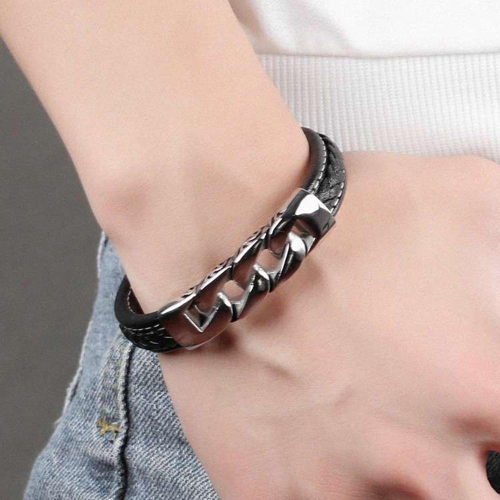 Stainless Steel Leather Bracelet, Weave Shape Bracelets, Fashion Jewelry for Men