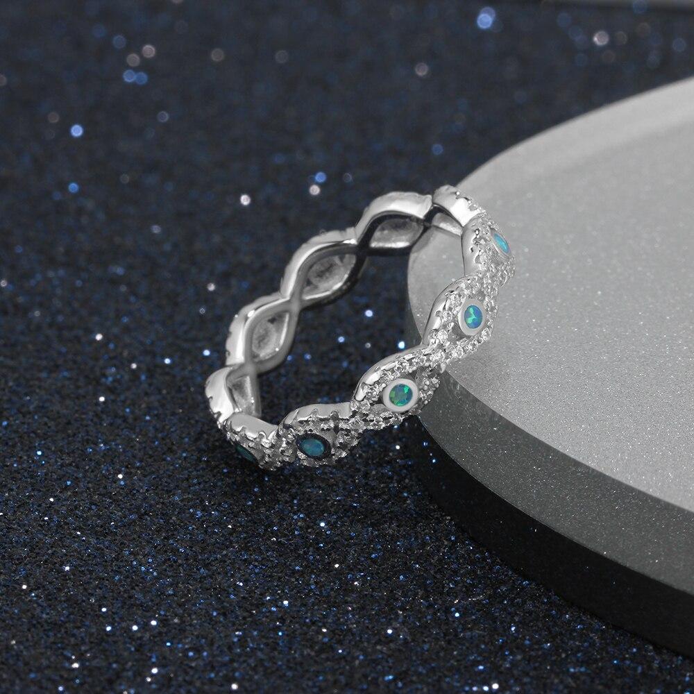 Infinity Love Soild 925 Sterling Silver Ring Blue Opal Stone Elegant Wedding Jewelry Gifts For Women