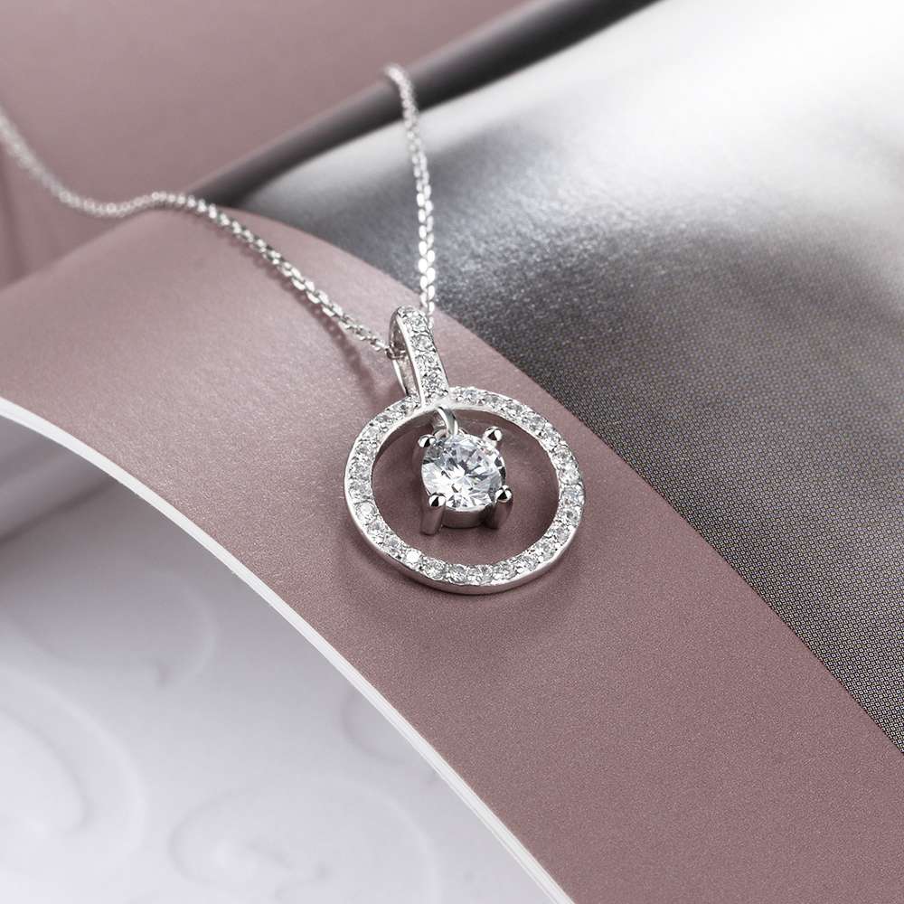Round Hollow With Cubic Zirconia 925 Sterling Silver Necklace & Pendants For Women Fashion Wedding Jewelry