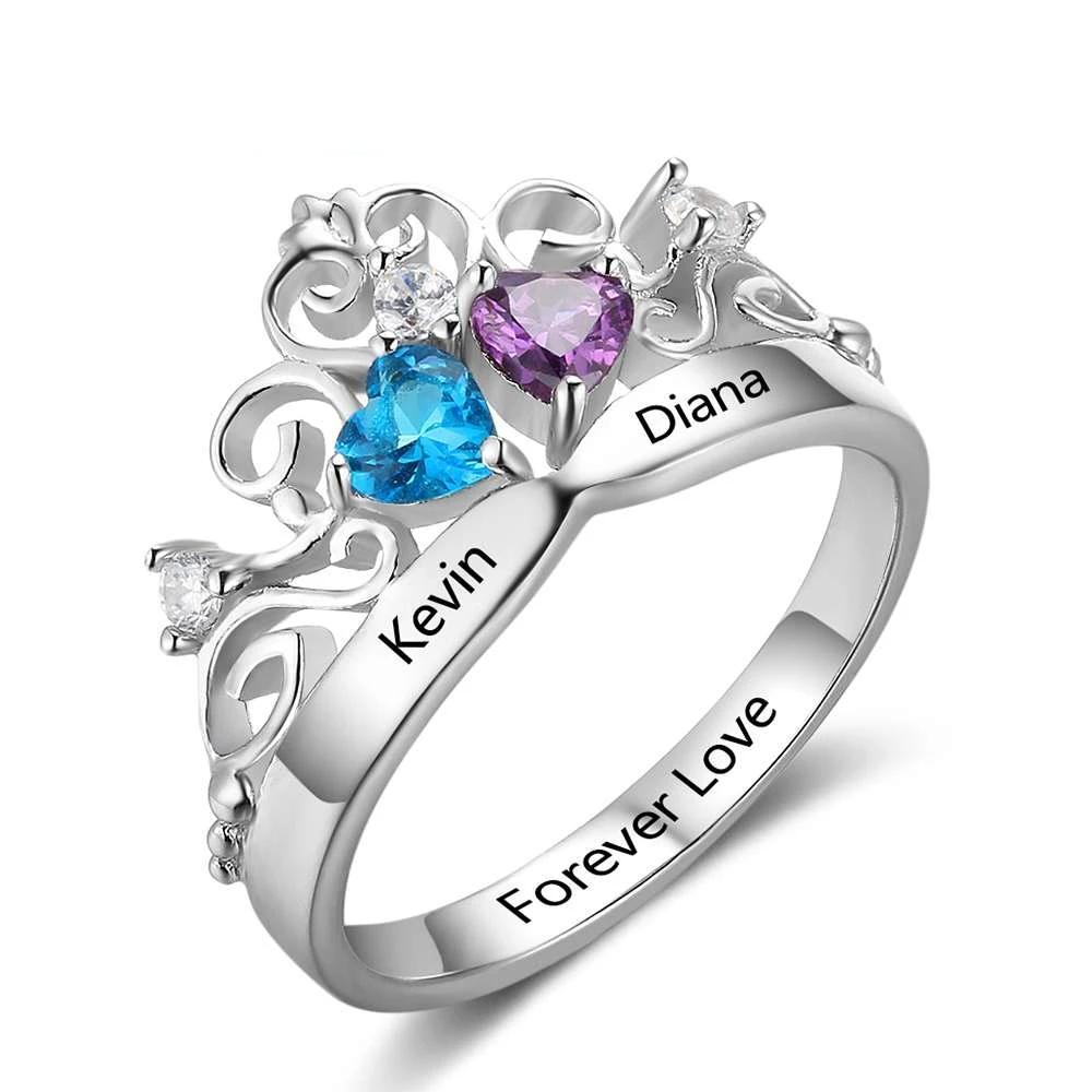 Art Pattern Crown Birthstone Ring 925 Sterling Silver Party Rings Engrave Name Anniversary Personalize Gift