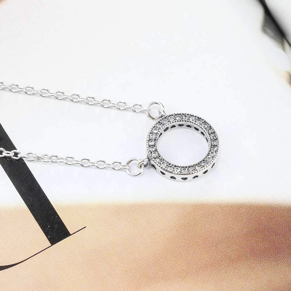 Round Hollow Design CZ Solid 925 Sterling Silver Necklace & Pendants Fashion Women Necklace Vintage Jewelry